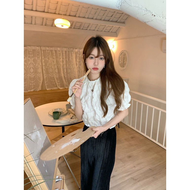 COZOK Áo Kiểu Tay Phồng Ngắn Thời Trang Vintage Cá Tính