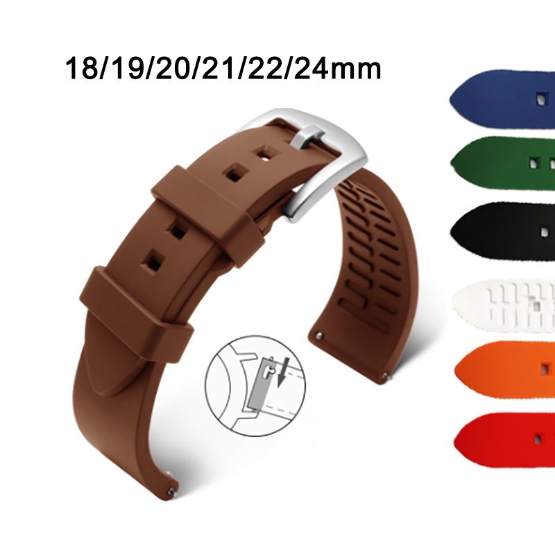 Dây Đeo Đồng Hồ Bằng Cao Su Silicon Mềm Chống Nước Tháo Gỡ Nhanh 18mm 20mm 22mm 19mm 21mm 24mm Thông Dụng Cho Nam Và Nữ