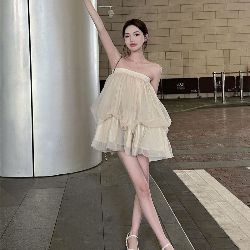 IELGY   Đầm Xòe Phối Lưới Hở Vai Thời Trang Dành Cho Nữ