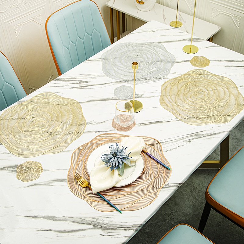 Tấm Lót Bàn Ăn Placemat In Cách Nhiệt Bronzing Sang Trọng Hình Hoa Hồng
