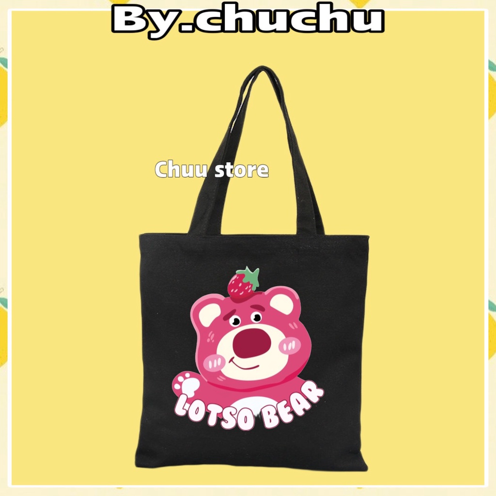 Túi Tote Vải Canvas Gấu Dâu LotSo Cute Phong Cách Hàn Quốc  MTT0341