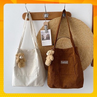 Túi tote đeo chéo nhung tăm trơn unisex giá rẻ đi học đi chơi