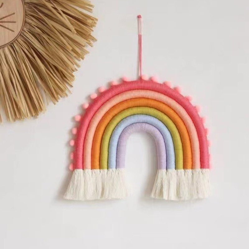 Dây Treo Tường 6 Đường Kẻ Cầu Vồng Bện Tua Rua Trang Trí Nhà Cửa