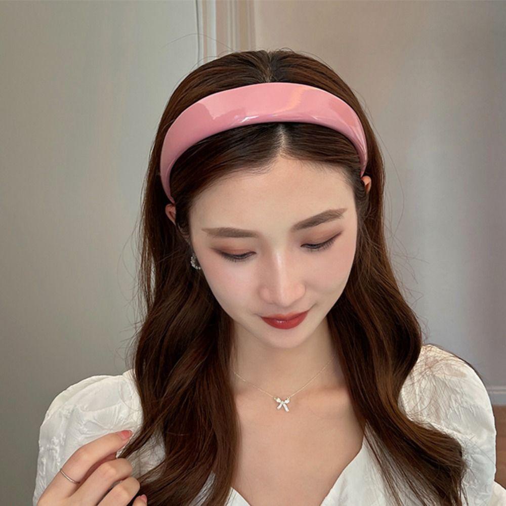 ANEMONE Băng Đô Cài Tóc Bằng Pu Màu Laser Đơn Giản Ngọt Ngào Cho Nữ