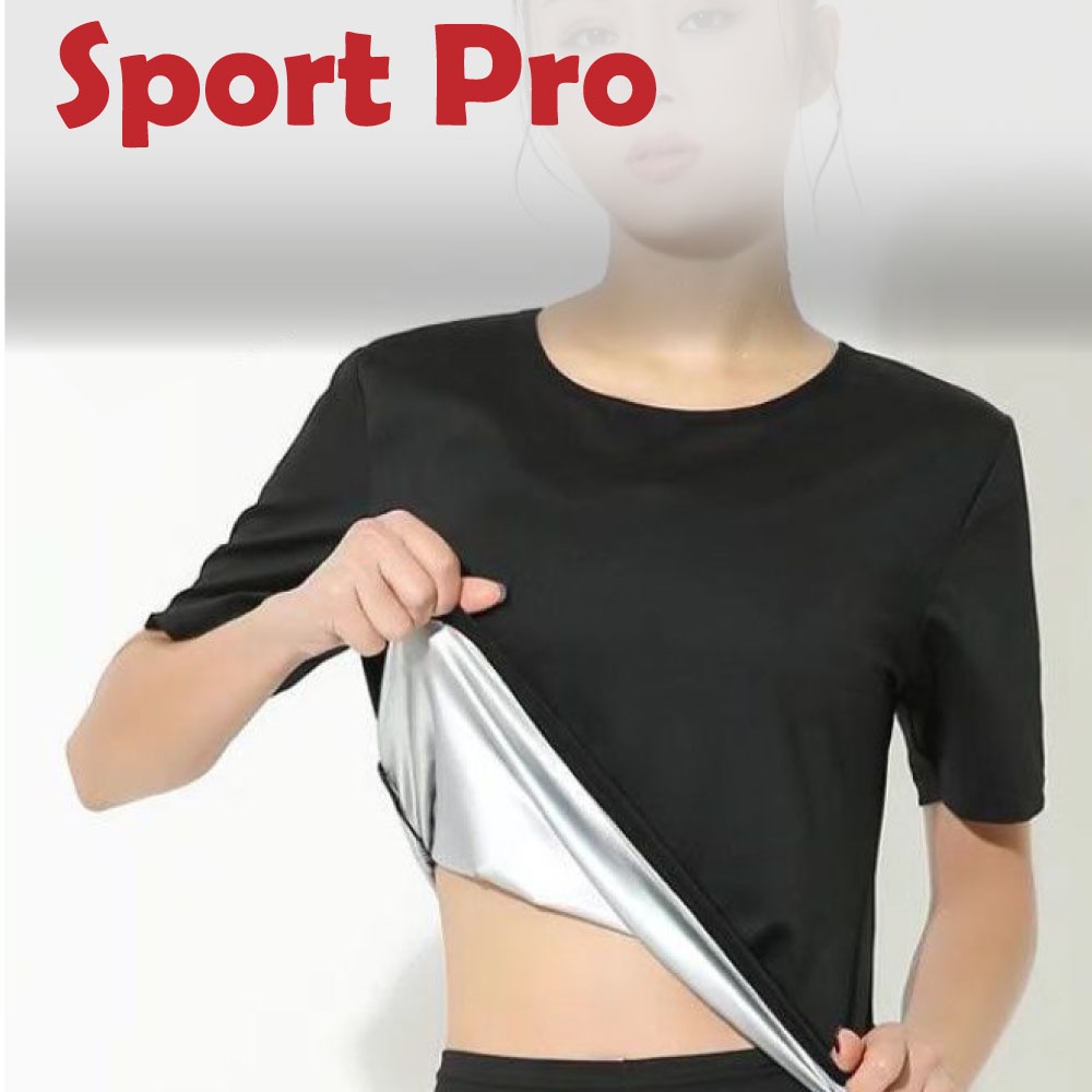 Áo Sinh Nhiệt Giảm Mỡ Bụng SPORT PRO Tay Ngắn Cho Cả Nam Nữ, Tăng Cường Đốt Mỡ, Đổ Mồ Hôi, Ép Cân Nhanh ( Full Bạc )