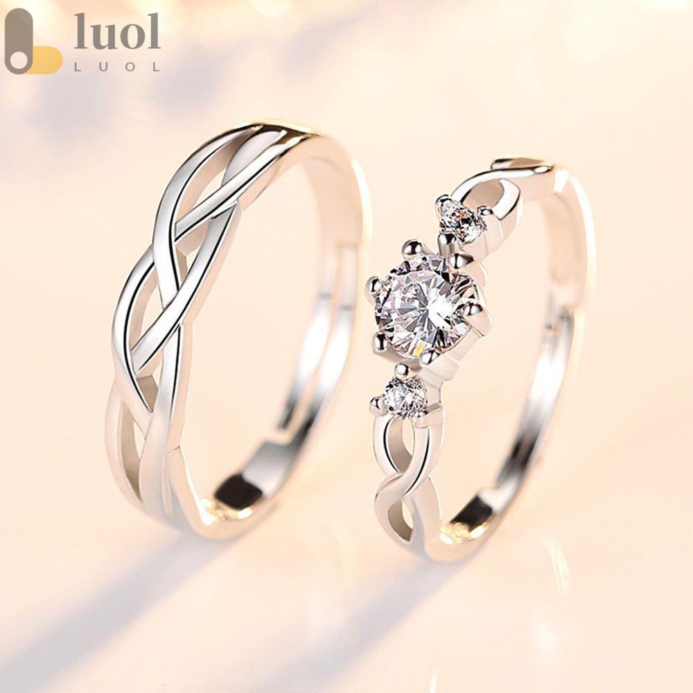 Set 2 Nhẫn Mặt Trái Tim Đính Đá Zircon Thời Trang|Nhẫn Đôi Mạ|Nhẫn Mạ Bạc Có Thể Điều Chỉnh Kích Thước
