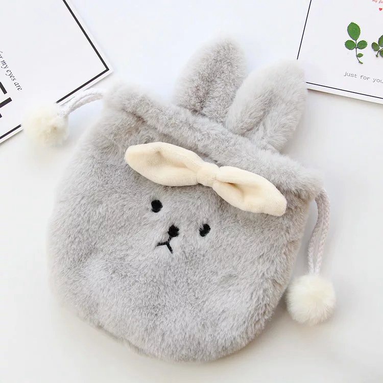 Túi Dây Rút Đính Tai Thỏ / Gấu Hoạt Hình Nhồi Bông Dễ Thương