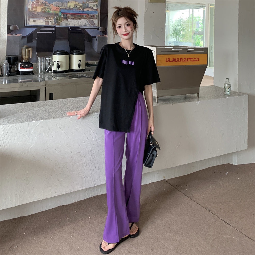 Set Áo Thun Đen Ngắn Tay Và Quần Dài Lưng Cao Xẻ Tà Phong Cách Hàn Quốc Thời Trang Mùa Hè Cho Nữ133248