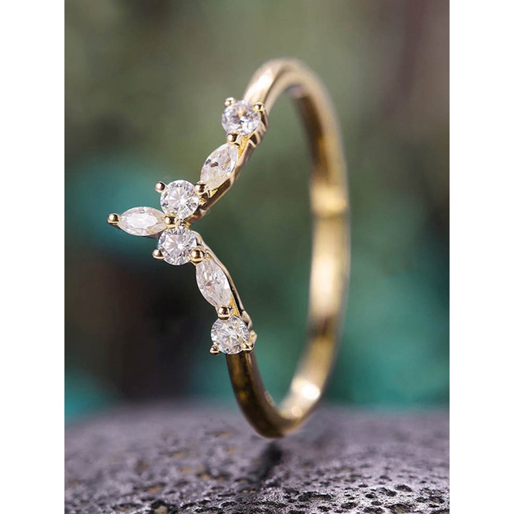 Nhẫn Kim Loại Đính Đá CZ Đơn Giản 3 Màu Thời Trang Cho Nữ