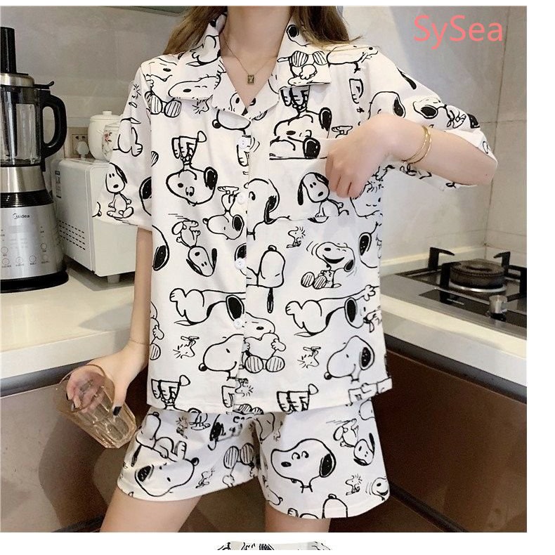 Bộ Đồ Ngủ Áo Tay Lửng + Quần Short Dáng Rộng Thiết Kế Tối Giản Thời Trang Cho Nữ