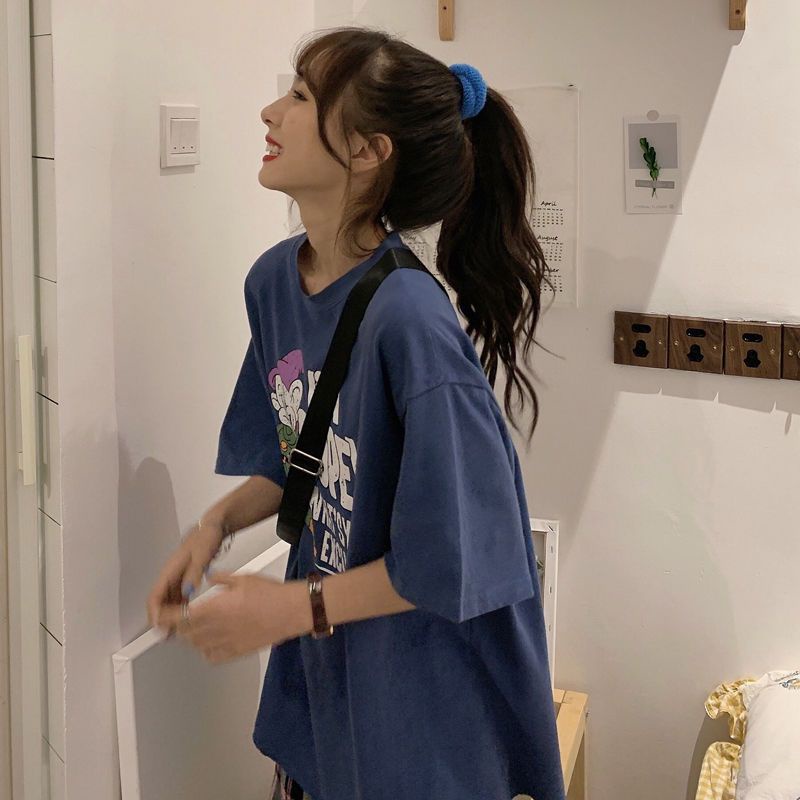 Áo Thun Tay Ngắn Cổ Tròn Dáng Rộng In Họa Tiết Hoạt Hình Phong Cách Harajuku Thời Trang Mùa Hè Cho Học Sinh