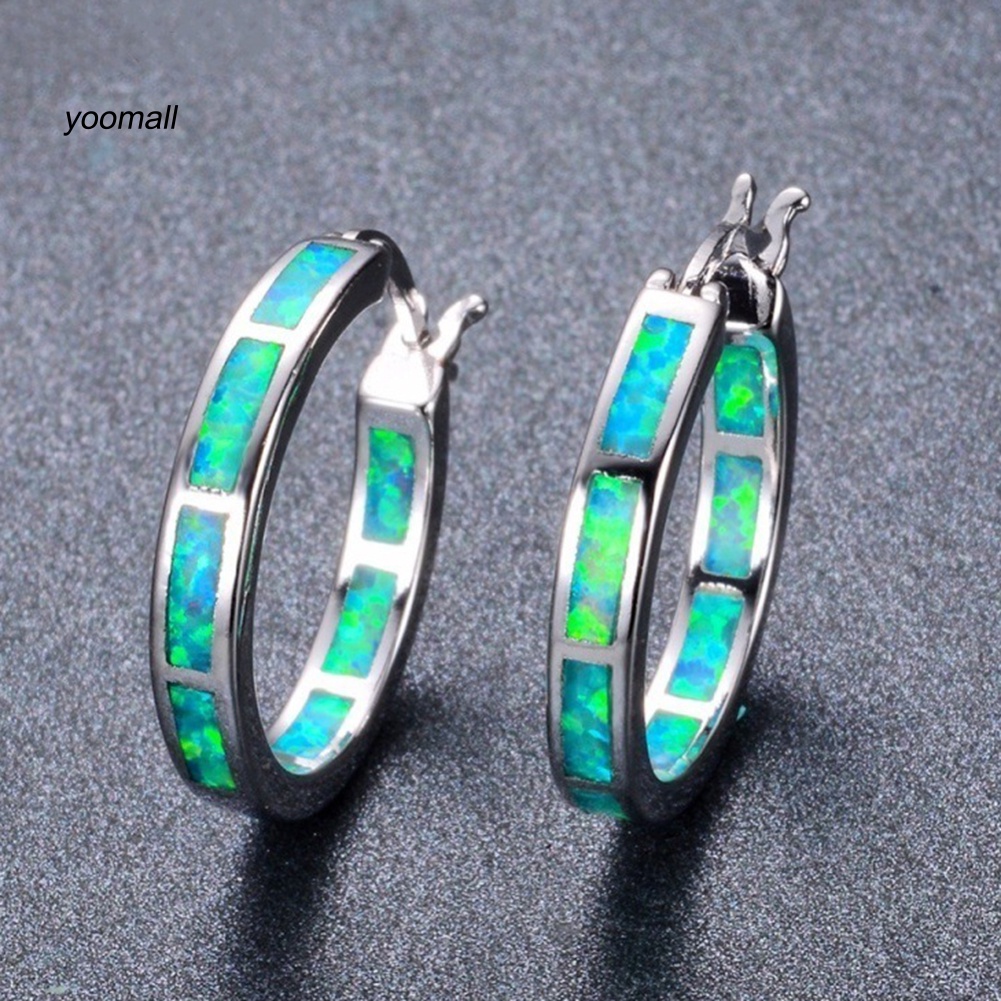 Khuyên Tai Nữ Dạng Vòng Tròn Đính Đá Opal Giả Nhiều Màu
