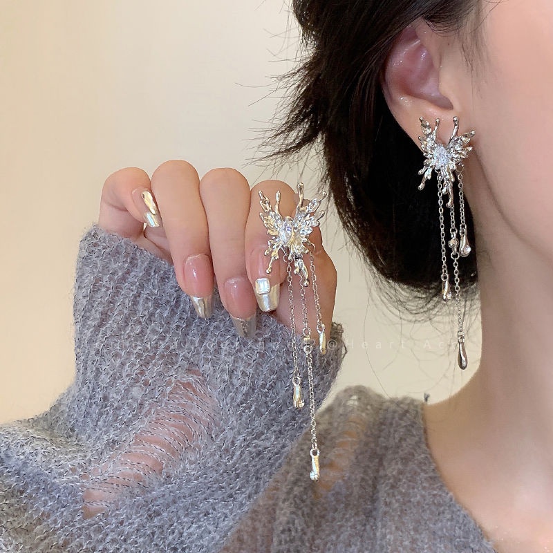 Khuyên Tai Dáng Dài Đính Đá Zircon Hình Bướm Độc Đáo Chất Lượng Cao