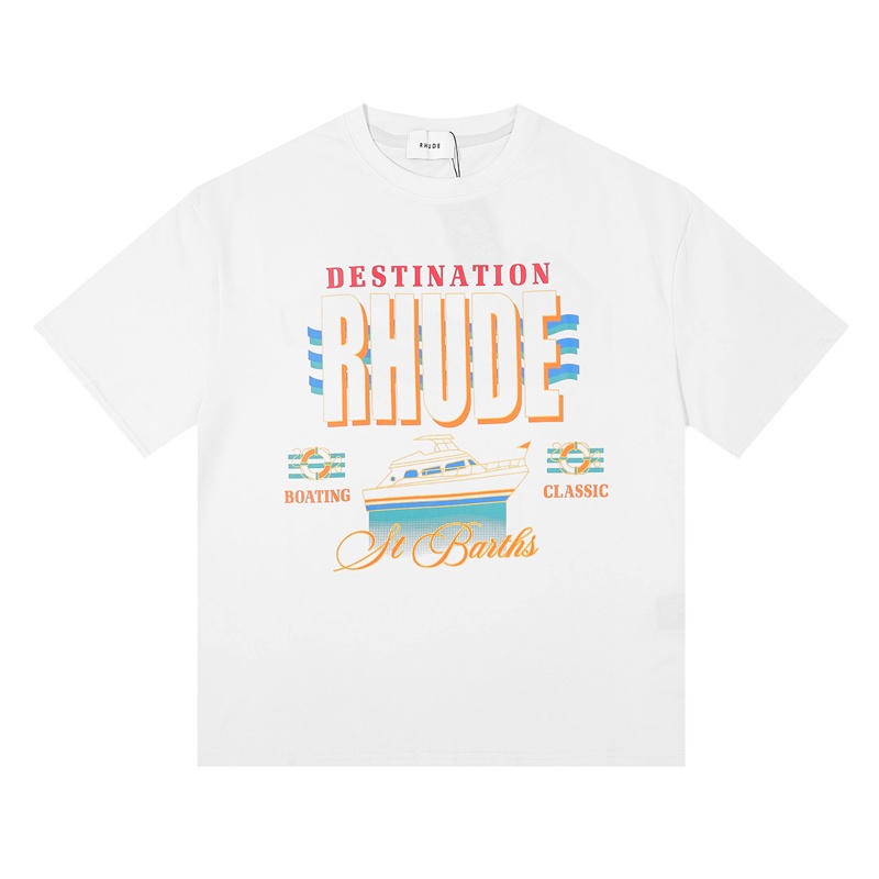 Áo Thun Cotton Cổ Tròn Tay Ngắn Dáng Rộng In Chữ RHUDE Thời Trang Cho Nam Và Nữ