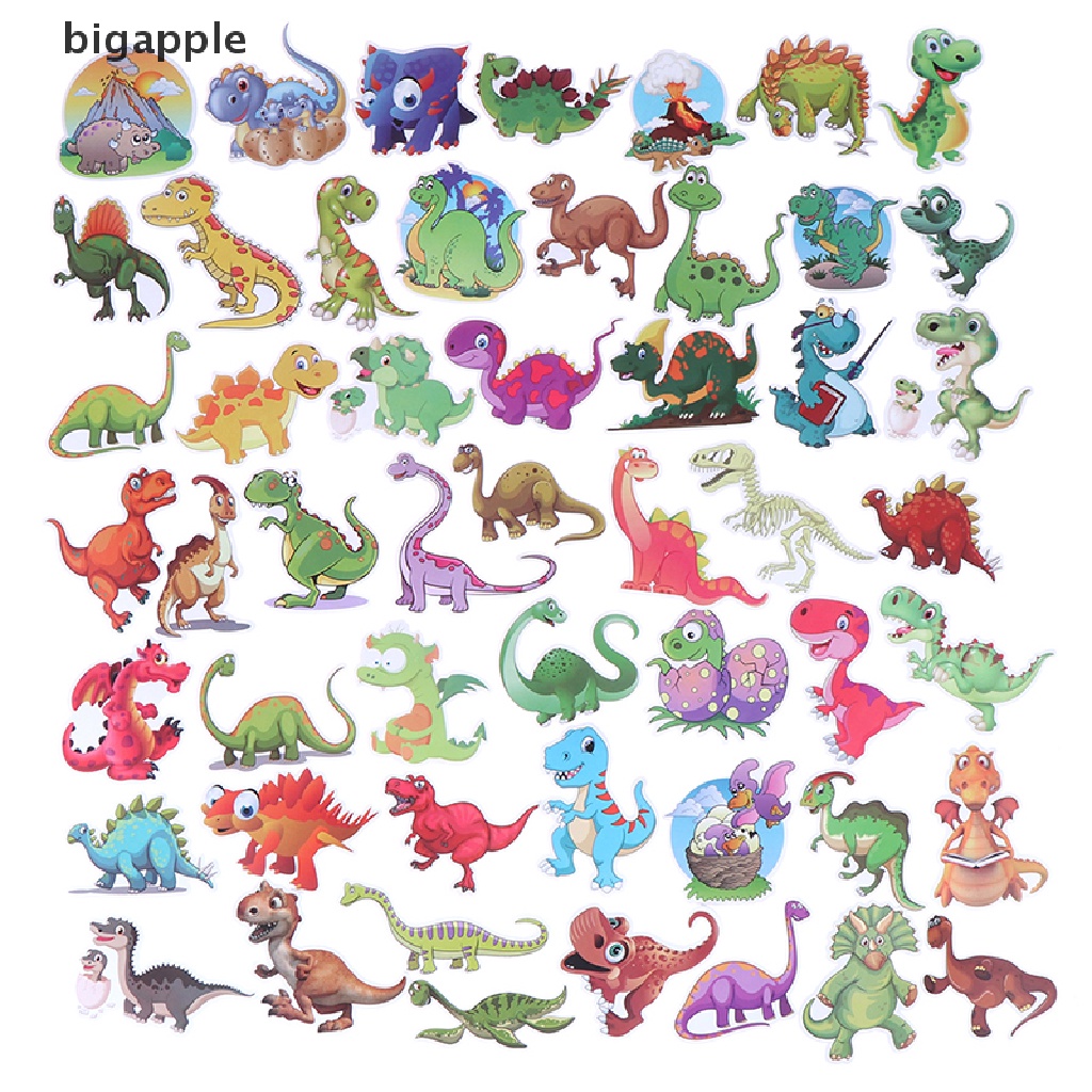 Bigapple Set 50 Miếng Dán Hình Khủng Long Hoạt Hình Trang Trí Sổ Tay Ghi Ta