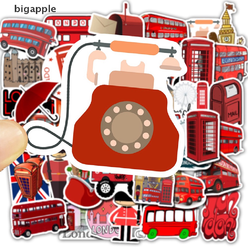 Set 50 Đề Can Dán Trang Trí Điện Thoại / Ván Trượt Họa Tiết Xe Buýt Du Lịch London Độc Đáo