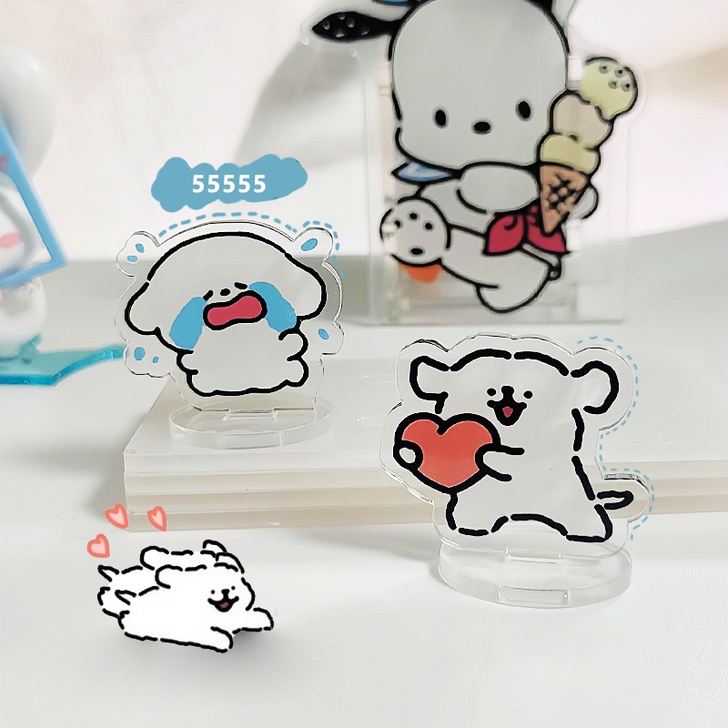 Bộ 4 Giá Đỡ Bằng Acrylic Hình Chú Chó Hoạt Hình Dễ Thương Độc Đáo Trang Trí Bàn Làm Việc