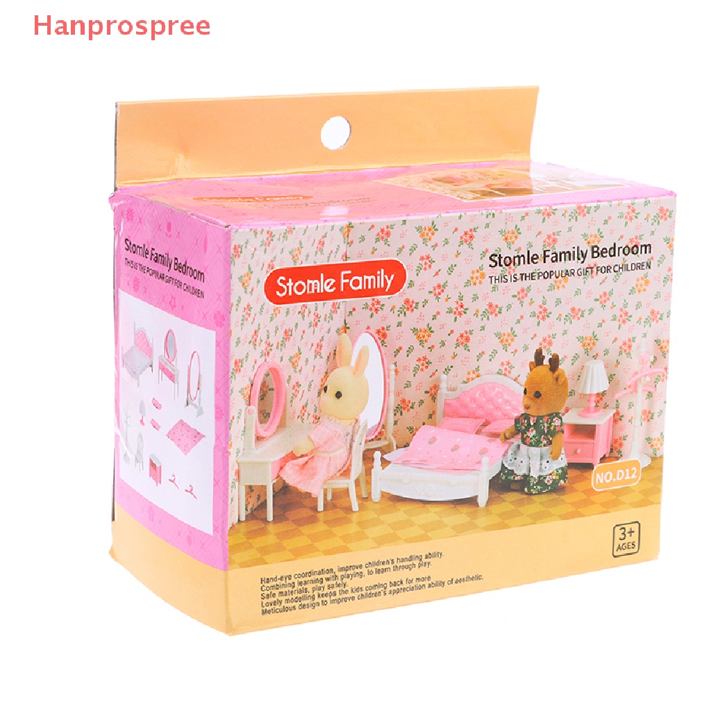 Hanprospree > Bộ Giường Ngủ Mini Tỉ Lệ 1: 12 Trang Trí Nhà Búp Bê