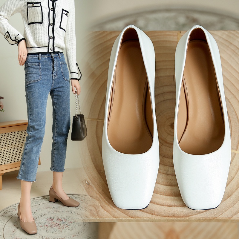 Giày Cao Gót Da Mũi Vuông Thời Trang Cho Nữ Công việc Màu đen 5CM 2023