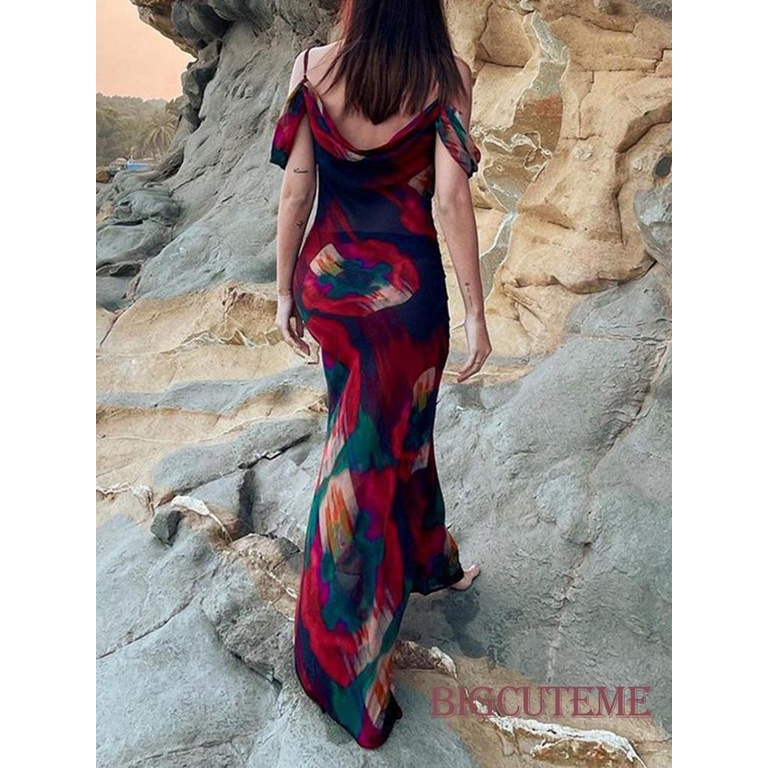 Đầm Hai Dây Dài Mềm Mại In Họa Tiết Thời Trang Mùa Hè Cho Nữ