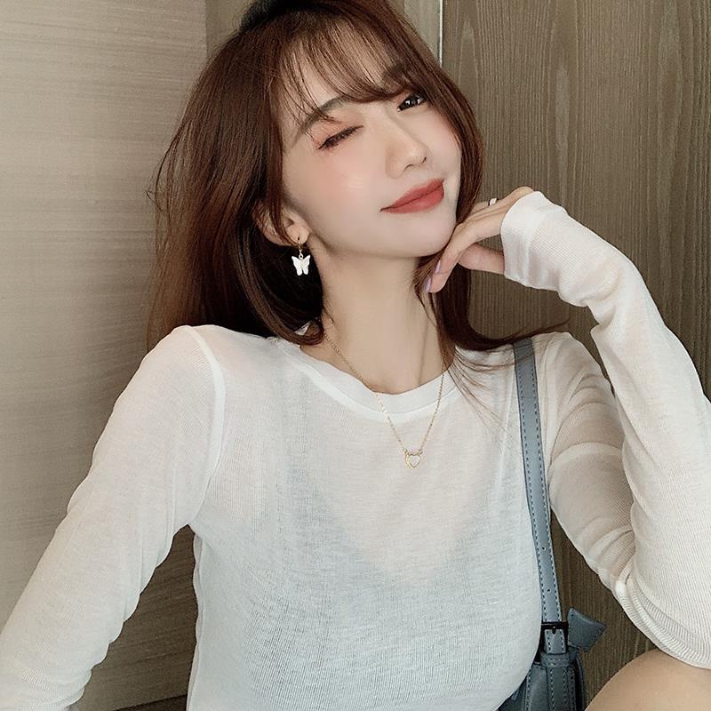 Áo Thun Lụa Tay Dài Dáng Rộng Phong Cách Hàn Quốc Cho Nữ