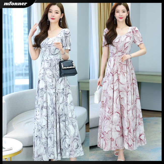 Đầm Dài In Hoa Tay Ngắn Dáng Rộng Thời Trang Dành Cho Nữ