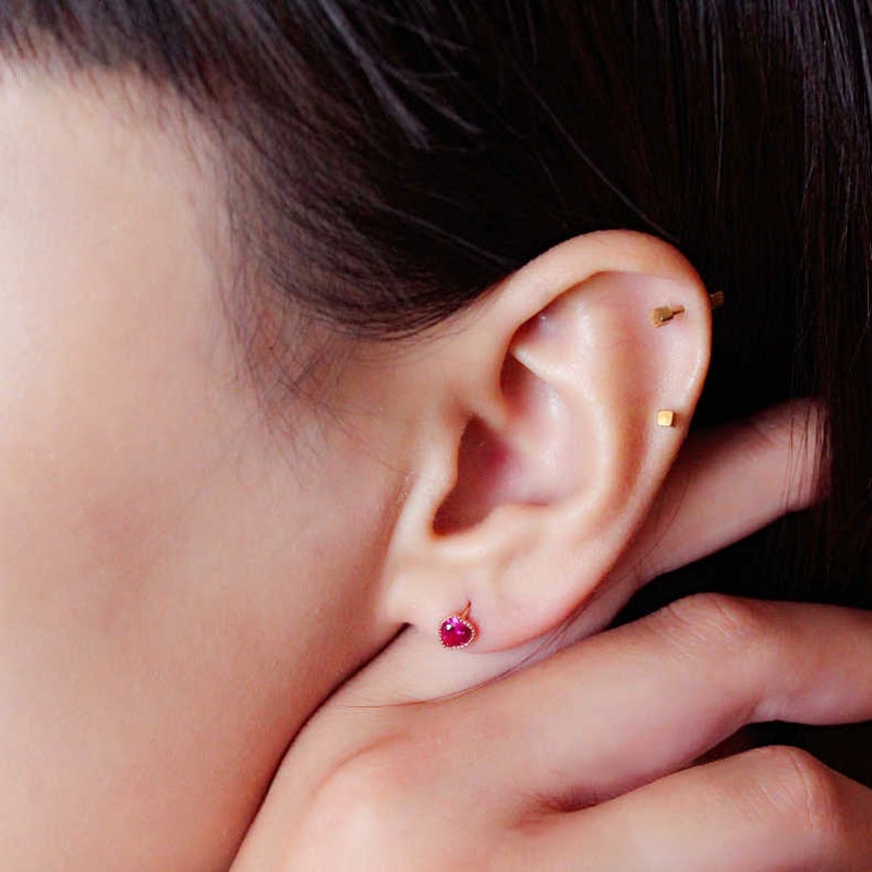 ♥ Bông Tai Mạ Vàng Hồng 14K Đính Đá Hồng Ngọc Hồng 585 Thời Trang Cho Nữ