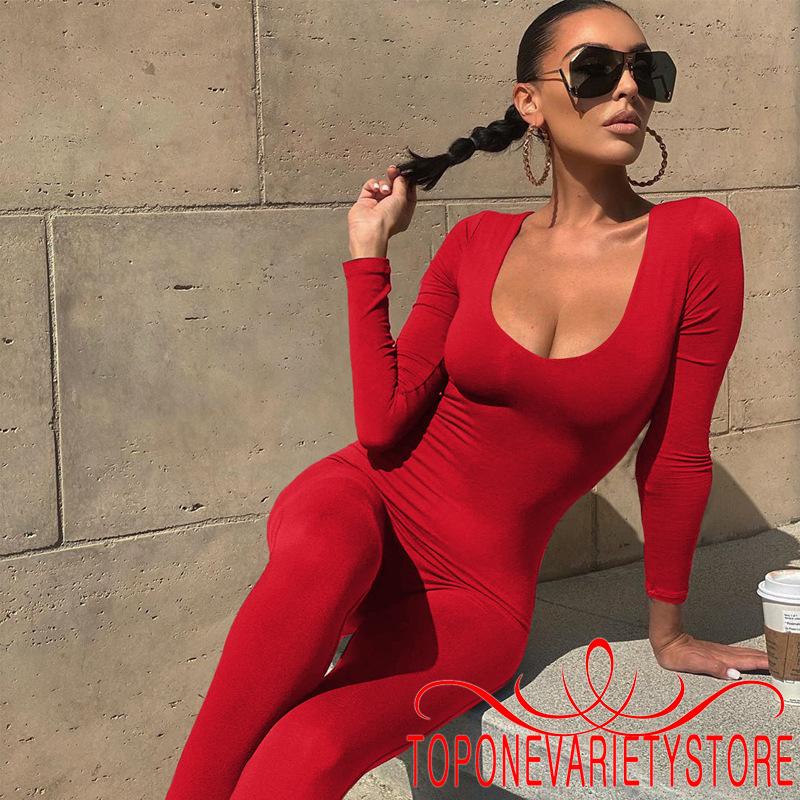 Topone Bộ Áo Liền Quần Dài Tay Ôm Dáng Thời Trang Cho Nữ