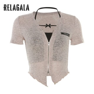 RelaGala Nữ Thời Trang Mới Gợi Cảm Dạo Phố Cổ Treo Cổ Áo Thun Tay Ngắn