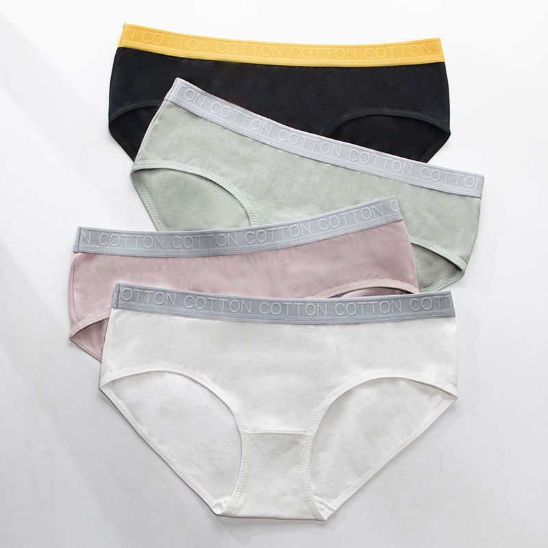 Quần Lót Thể Thao Tam Giác Lưng Thấp Chất Liệu Cotton Mềm Mại In Chữ Màu Tương Phản Thời Trang Cho Nữ