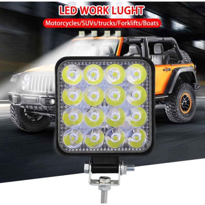 1 Đèn LED Vuông 48W 12V 24V Gắn Xe Hơi Xe Tải SUV 4WD