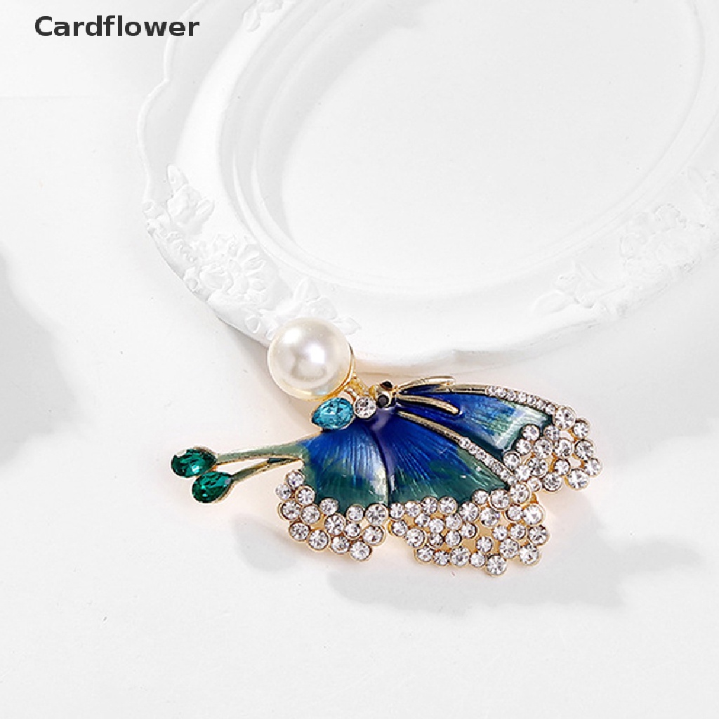 &lt; Cardflower &gt; Trâm Cài Áo Hình Bướm Tráng Men Đính Đá Ngọc Trai Thời Trang Cho Nữ Dự Tiệc