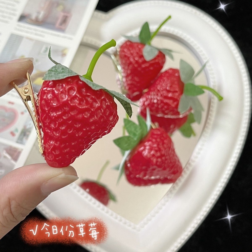 Kẹp Tóc Dâu Tây Ba Chiều Vui Nhộn ins Cho Học Sinh Hàng Có Sẵn