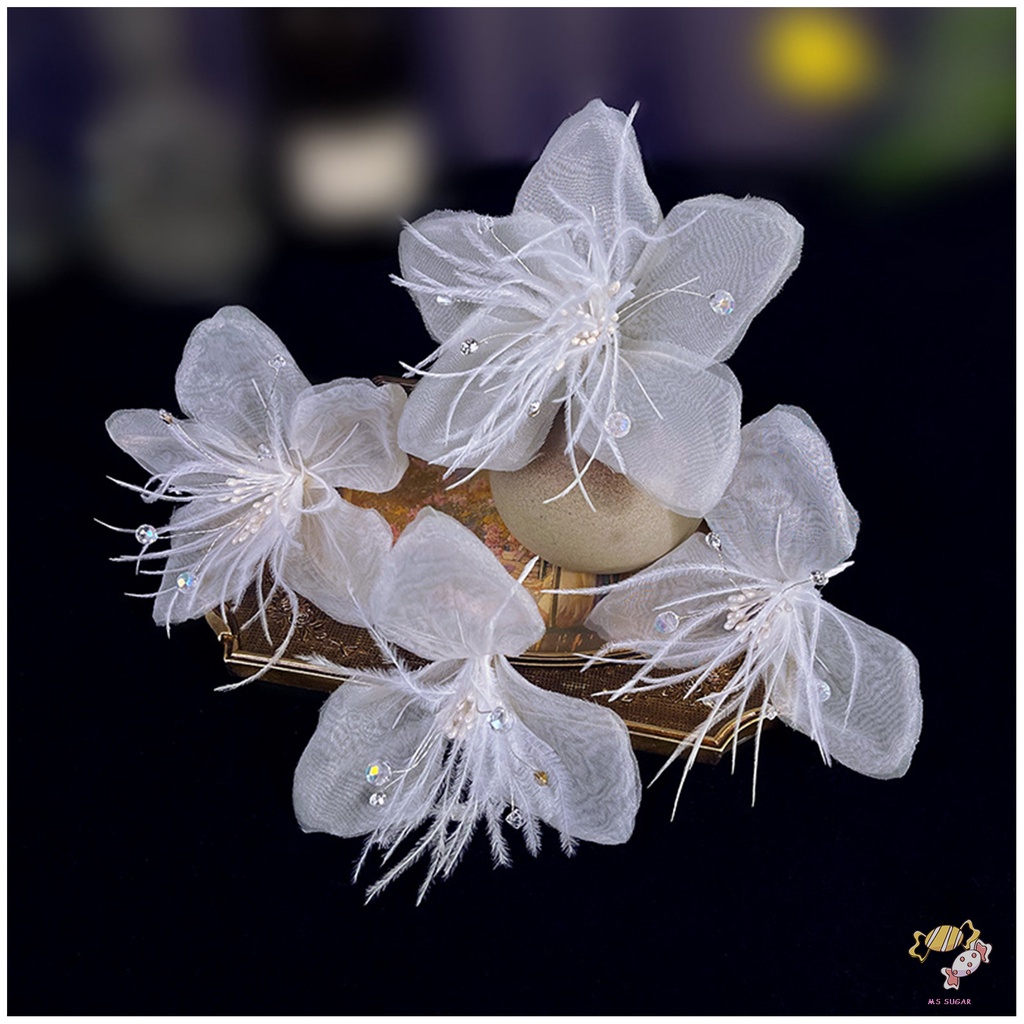 YADORNOS Bộ Trâm Cài Tóc Màu Trắng Họa Tiết Hoa Xinh Xắn Thời Trang Cho Nữ