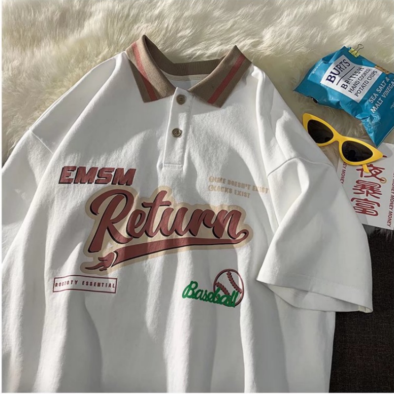 Áo Thun polo Tay Ngắn In Chữ Phong Cách Thời Trang Hàn Quốc Cho Nam Giới Có size Lớn M-3XL