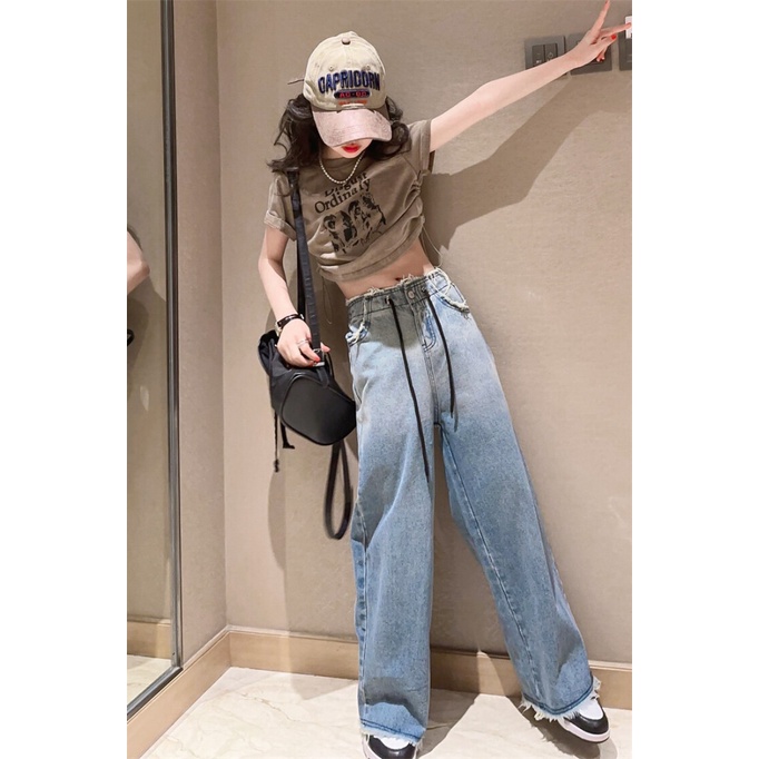 Set Áo Thun Ngắn Tay + Quần Jeans Dài Thời Trang Cho Bé Gái