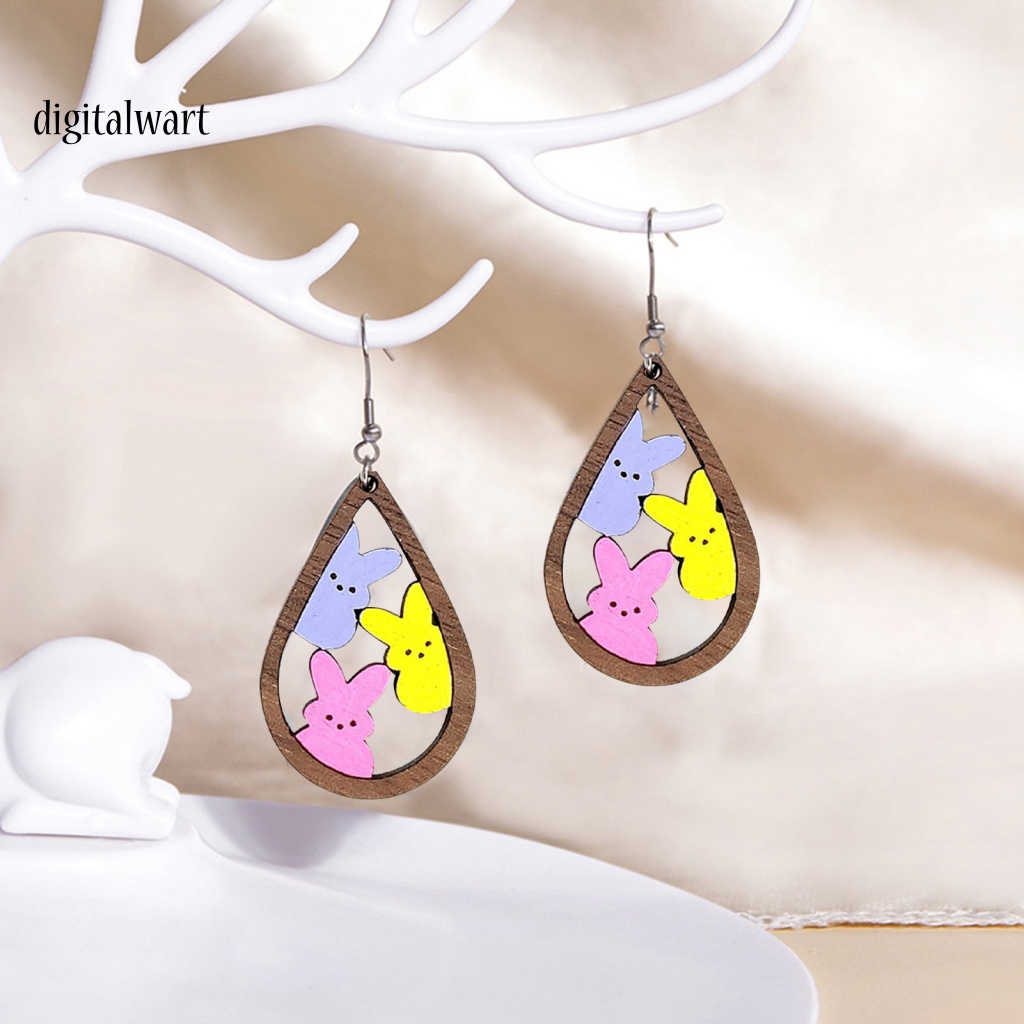 Kỹ Thuật Số| 1 Đôi Bông Tai Hình Thỏ Và Giọt Nước Bằng Gỗ Rỗng Nhiều Màu Thời Trang Thích Hợp Làm Quà Phục Sinh