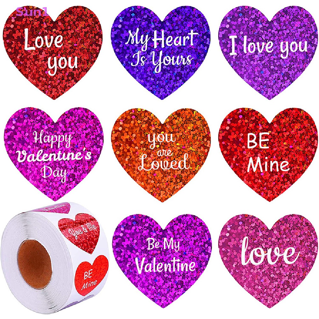Cuộn 500 Nhãn Dán Hình Trái Tim Lấp Lánh Trang Trí Sổ Tay