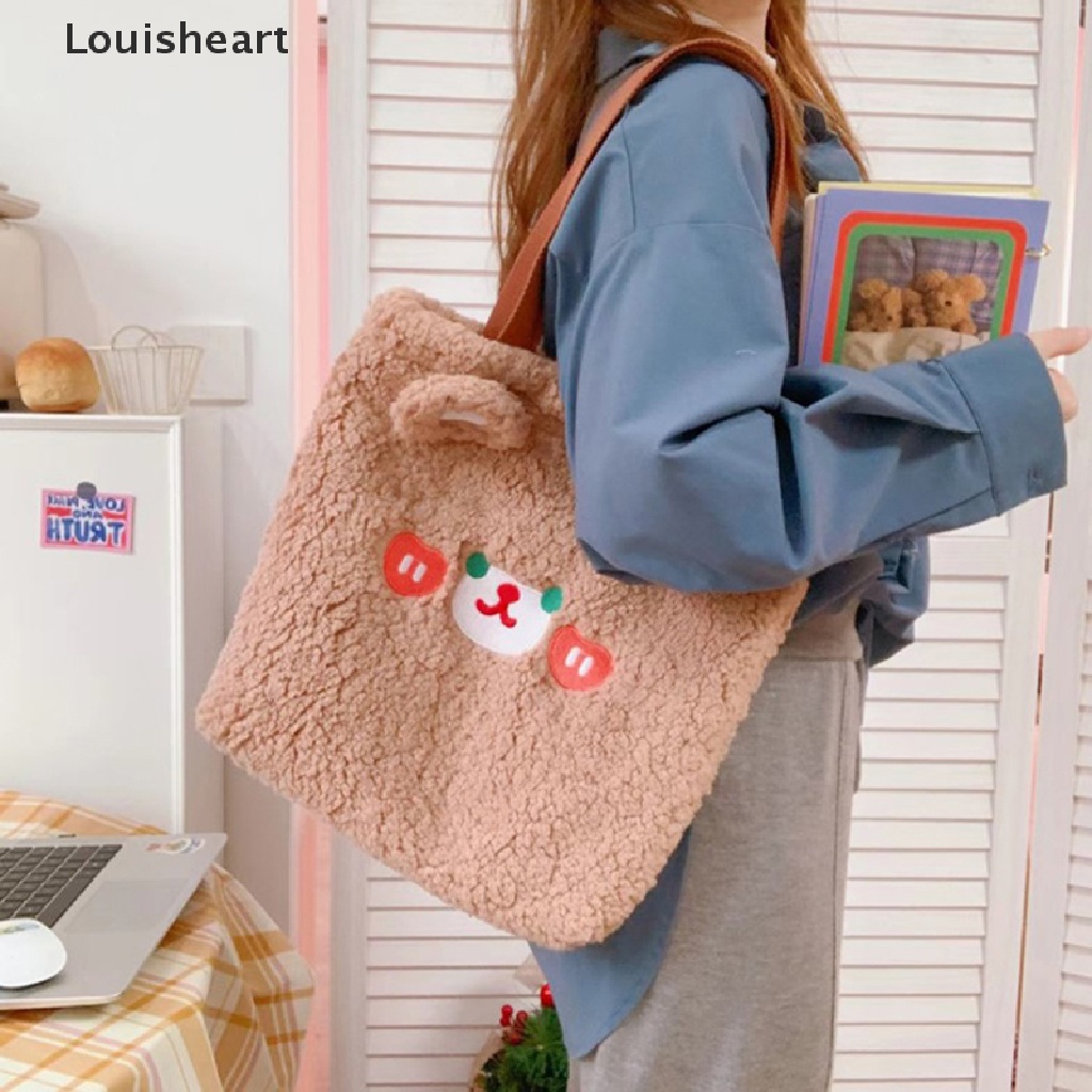 Louisheart Túi Xách Đeo Vai Phủ Lông Họa Tiết Chú Thỏ / Gấu Hoạt Hình Cỡ Lớn Thời Trang Cho Nữ TFG