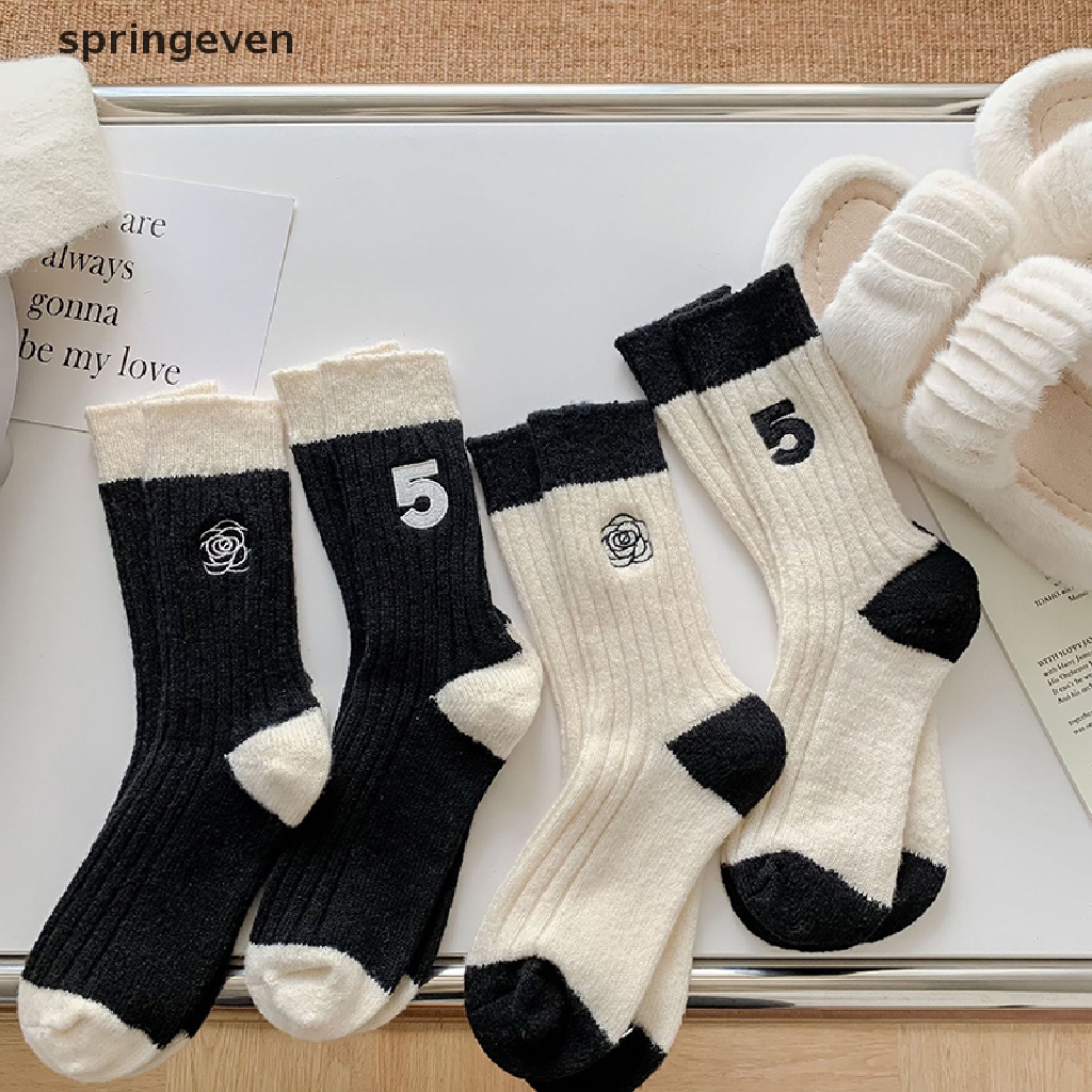 Vớ Len Cashmere Dày Dặn Giữ Ấm Mùa Đông Thêu Họa Tiết Hoa Hồng 5 Bông Thời Trang Nhật Bản Cho Nữ