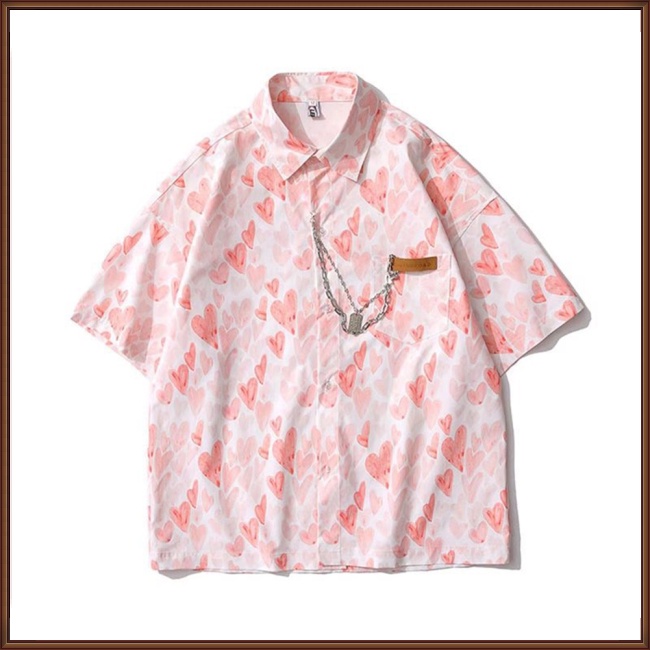Áo Sơ Mi Tay Ngắn Dáng Rộng In Họa Tiết Trái Tim Thời Trang Mùa Hè Cho Nam Và Nữ
