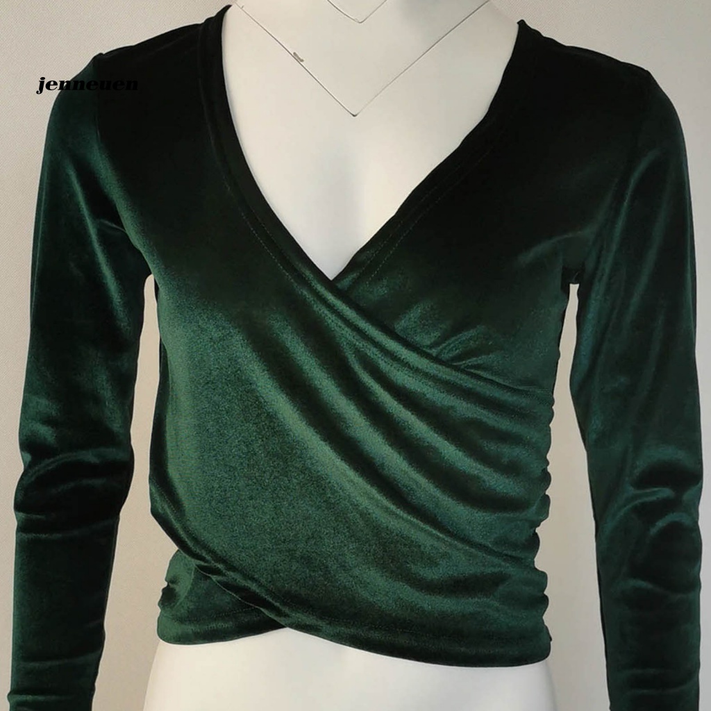 Áo Thun Tay Dài Cổ Chữ V Màu Sắc Thời Trang Dành Cho Nữ