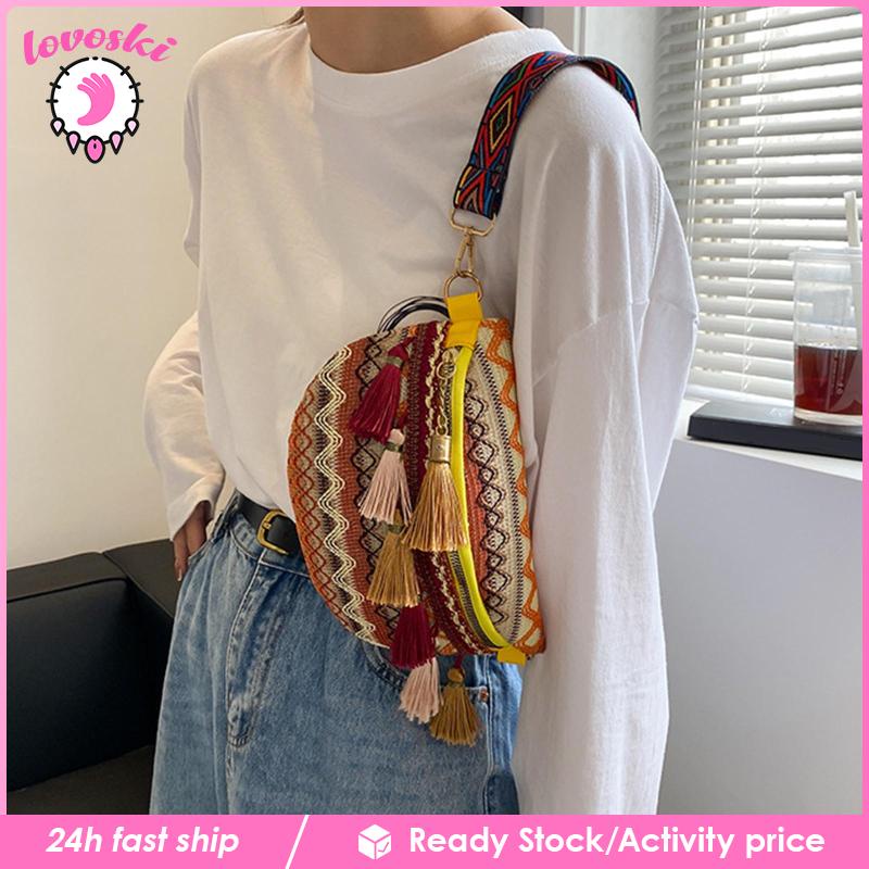 Túi Đeo Chéo Ngực Phối Tua Rua Phong Cách Bohemian Thời Trang