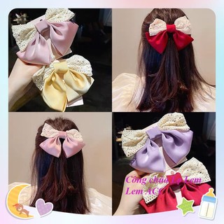 Kẹp tóc nơ ren, kẹp tóc cho bé gái nơ nhỏ phối ren đáng yêu kute - L052