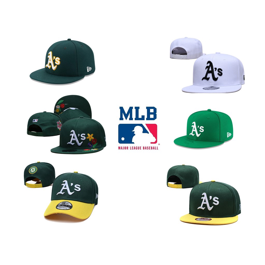 [Mới] Mũ bóng chày thời trang MLB Auckland Mũ lưỡi vịt thời trang màu trắng Đen Xanh lục Âu và Mỹ Rap Hip Hop Mũ phẳng Mũ có thể điều chỉnh