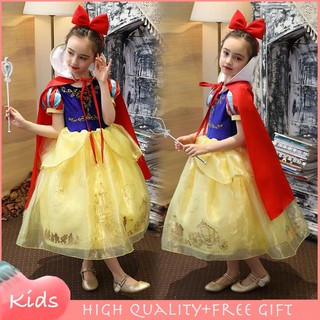 Bộ đầm công chúa bạch tuyết phối lưới đính kim sa toàn diện kèm áo choàng cho bé gái