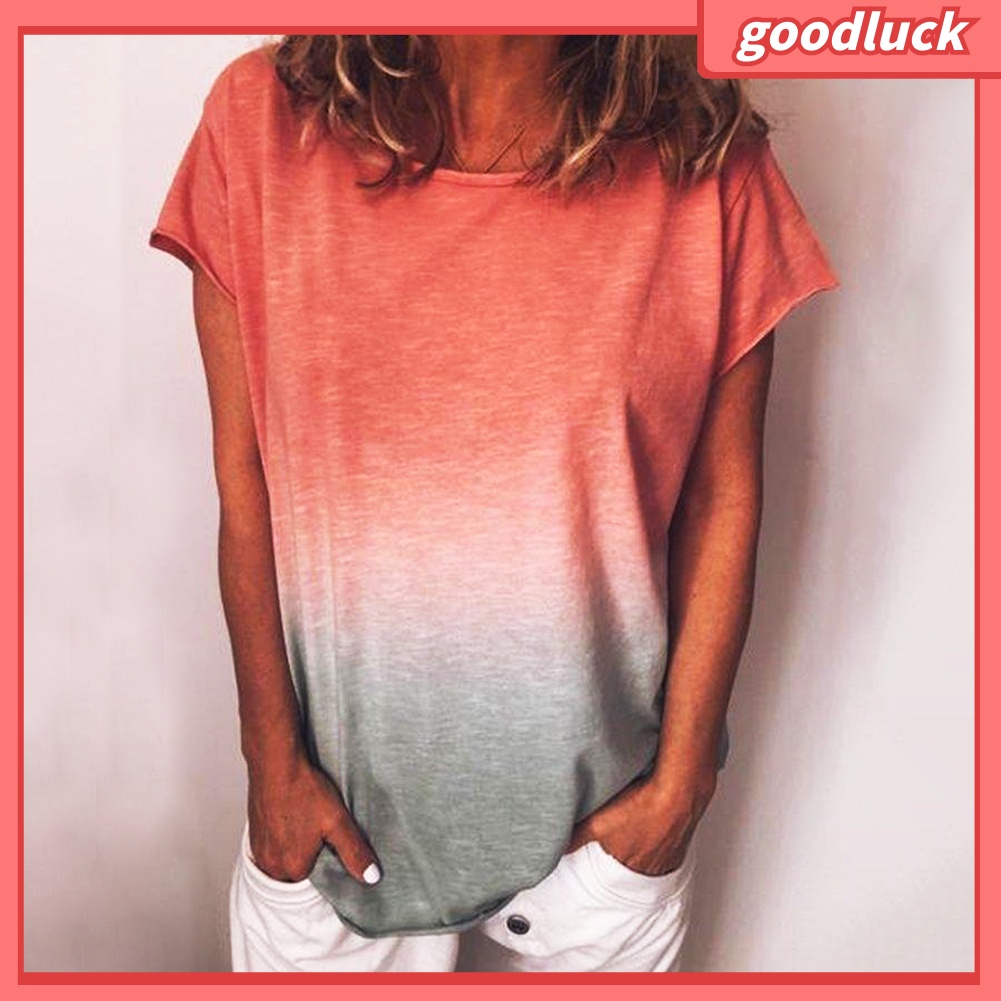 [ULK] Áo Thun Dáng Rộng Màu Nhuộm Cổ Thuyền Thư Giãn Thời Trang Mùa Hè Dành Cho Nữ