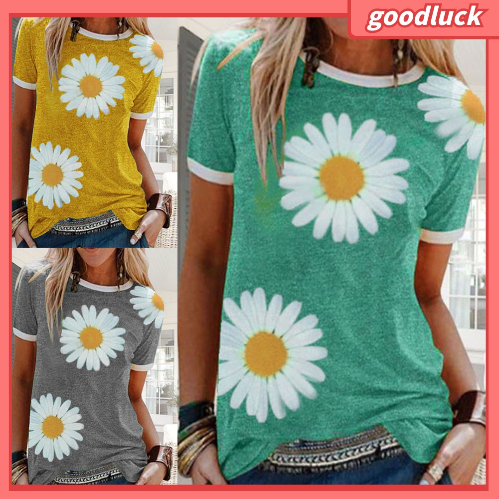 Áo Thun Tay Ngắn Cổ Tròn In Họa Tiết Hoa Hướng Dương Thời Trang Mùa Hè Cho Nữ