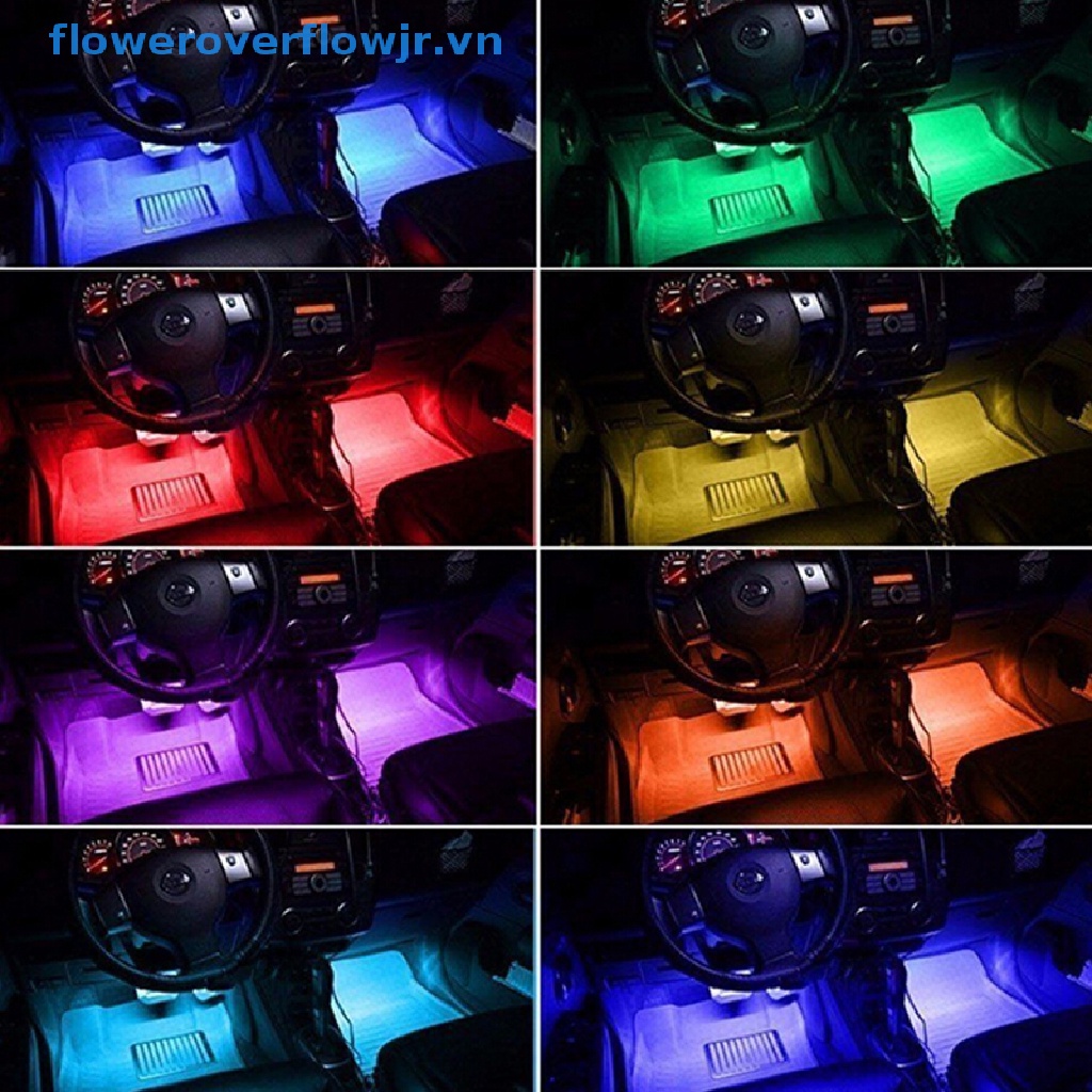 Dải Đèn Led FJR 4x 12LED RGB Trang Trí Nội Thất Xe Hơi Có Cổng Sạc USB