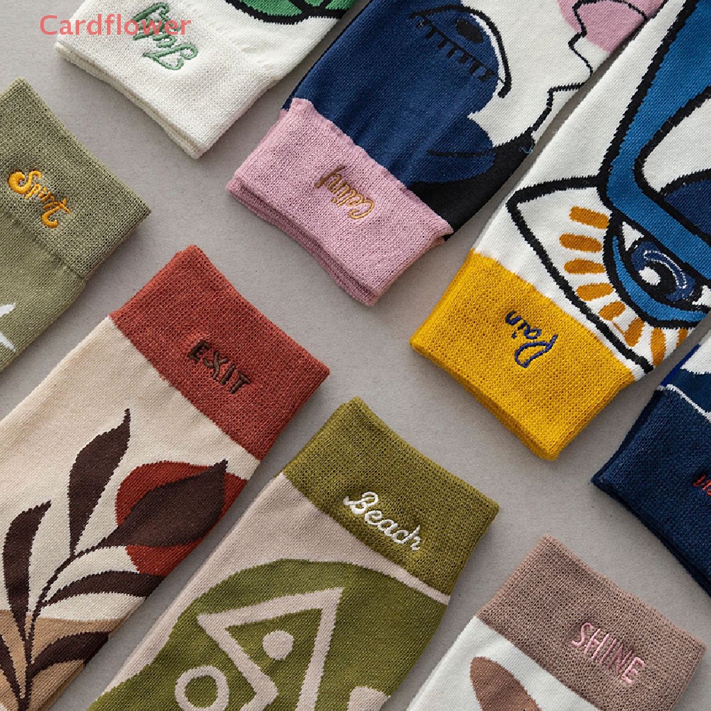 < Cardflower > Vớ Thể Thao Cotton Thêu Chữ Graffiti Thời Trang Chất Lượng Cao Thời Thượng Cho Cặp Đôi